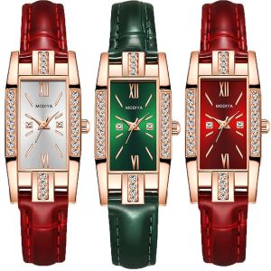 JUTBONG Rectangle Shape Luxury New Fashion With Diamond Women Square Wristwatch Bracelet Wrist Leather Strap Ladies Quartz Watch