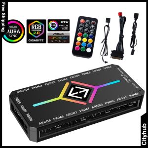 Advanced PWM ARGB Fan Hub 1 to 9 with Remote Control for Custom Gaming PC Cooling