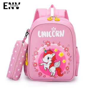 JIVIVIL เด็กการพิมพ์การ์ตูนสัตว์น้ำหนักเบาและเป้สะพายหลังแบบระบายอากาศได้ดีพร้อมกล่องดินสอน่ารักประถมกระเป๋านักเรียน