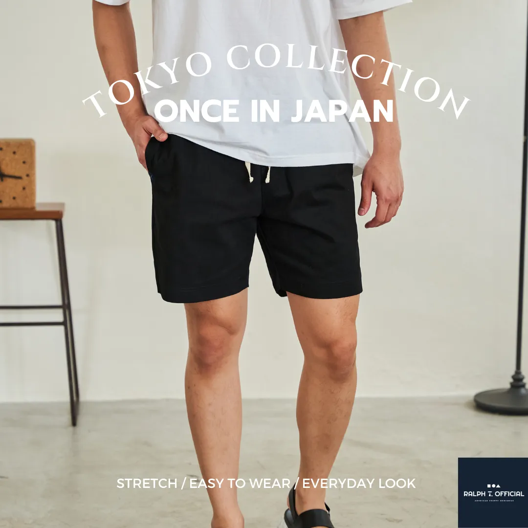 RALPH T OFFICIAL กางเกงขาสั้นผู้ชาย เอวยางยืด TOKYO RALPH T กางเกง ขาสั้น ชาย ผ้ายืด สีเบจ สีขาว สีดำ สีกรมท่า สีเทา สีเขียวเข้ม