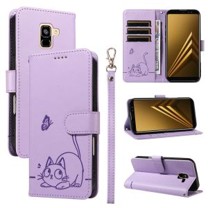 เคสโทรศัพท์กันตกสำหรับ Samsung Galaxy A6 A7 A8 A9 J4 J6 2018 / A6 J6 J4บวก2018/J5 J7ไพรม์แมวกวักนำโชคกระเป๋าสตางค์หนังแม่เหล็กช่องเสียบบัตรเคสเคสแบบพับปิดได้