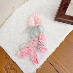 Dây buộc tóc scrunchie chuỗi hoa linh lan voan tơ ánh kim chun cột tóc nơ hoa lụa mềm