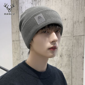 Hanlu หมวกขนสัตว์ผู้ชายหมวกถักแฟชั่นหมวกกันลมหนาวอบอุ่นหนาและขนแกะขี่จักรยาน