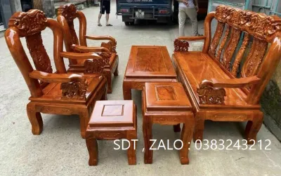bàn ghế phòng khách quốc đào gỗ lim tay 10