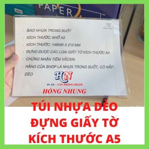 . [ HCM] 1 Cái Túi Nhựa Dẻo Đựng Giấy Tờ Kích Thước A5 Nhựa Trong Suốt Dẻo Có Nắp