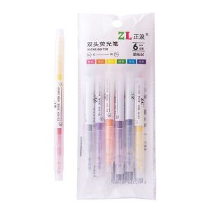 Set Highlighter Dua Sisi Warna isi 6Pcs Pen 2 sisi Diary Marker Stationery Lucu Unik Penanda Buku Warna Warni Pena Penanda PST