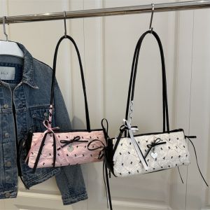 PRETTY MJ แบบย้อนยุค กระเป๋าใต้แขน ความจุขนาดใหญ่ สายยาว กระเป๋าสะพาย น่ารัก หนัง PU กระเป๋าสะพายข้าง