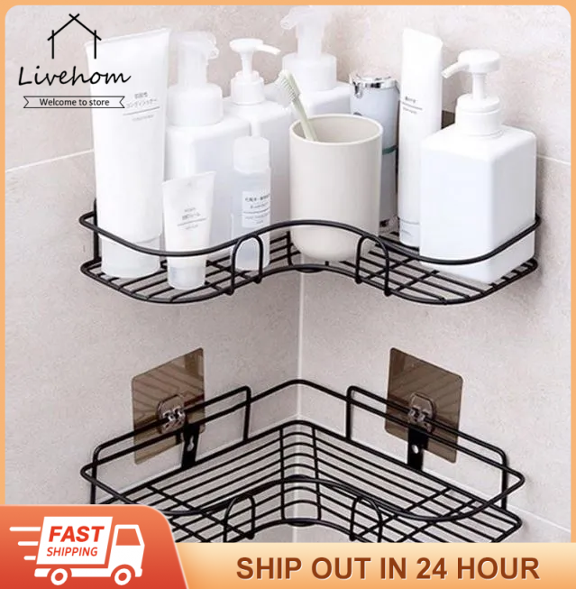 Huay Huay Corner Frame With 2 Brushed Hooks NO Rust Bathroom Corner ...