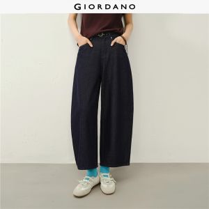 Giordano Women Woven label wide leg ankle length jeans Free Shipping 18426809