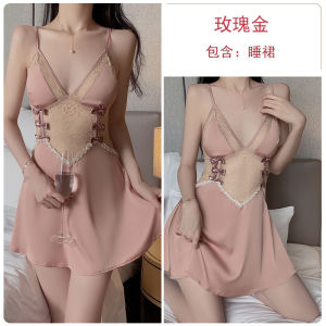 Dazzlin  Piyama Peribadi Guiruo Girl Sweet Bow Lace Nampak Terus Sling Skirt Tidur Jenis Wanita Pakaian Rumah Set 1667