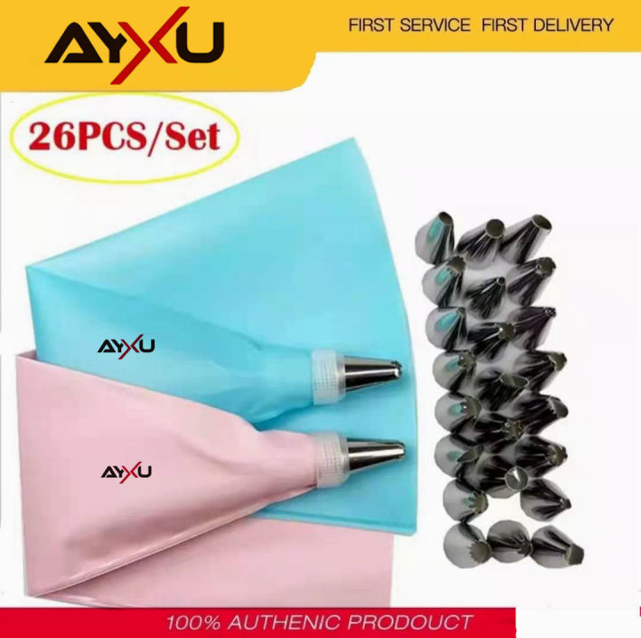 Ayxu 26PCS Cake Cream Decorating Piping Bag And Tip Set Silicone Piping Bag and Silicone