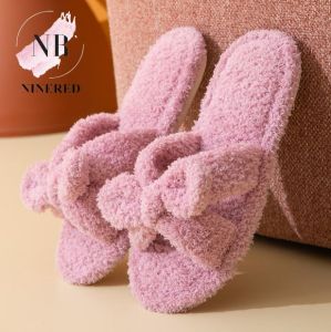 Dép Vải Lông Đi Trong Nhà Nơ Dễ Thương Đế Chống Trơn NineRed Homewear - D100