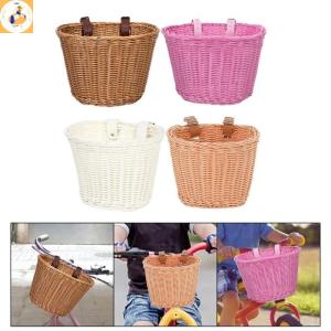 EOY Bicycle Basket Rattan Woven Bike Storage Front Handlebar Basket Removable Waterproof Bicycle Pannier Basket Kid Bike Carrier Bag