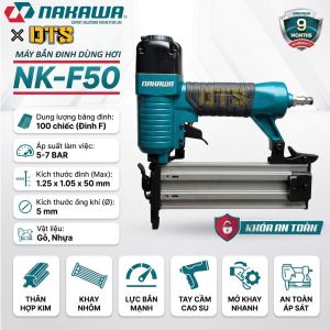 Máy bắn đinh thẳng F50 NAKAWA NK-F50 dùng hơi khí nén ghim gỗ đóng khung pallet làm mộc đồ nội thất