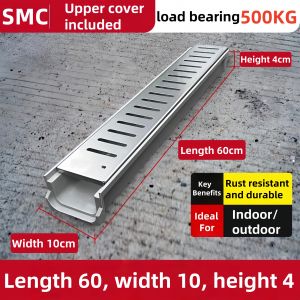 【Ready Stock】Stainless Steel Cover Resin Drainage Gutter | U-Groove Linear Drain with Grating