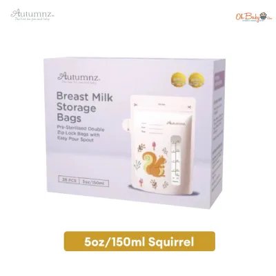 Autumnz Pre-Sterilised Double Zip Lock Breastmilk Storage Bag With Easy Pour Spout (28 bags) | Oh Baby Store