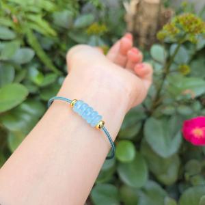 Q2342 Vòng ngũ điếu đá Aquamarine xanh dương dây cáp khóa bấm Thủy và Mộc - Phong Thuỷ TUDO P