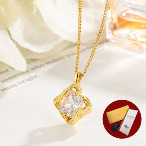 Diamcity (Free Gra Certificate) Kalung Persegi Geometris Moissanite Untuk Wanita