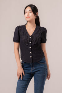 RIMINI - Atasan Wanita Blouse Dinner V-neck Katun kekinian XS-XL - Harvey Top 85771