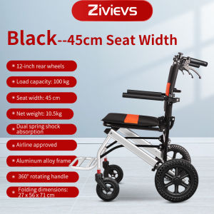【SG Stocks】Airline-Approved Durable Lightweight Wheelchair and Walking Aid – 360° Rotatable Handle 12-inch Rear Wheels and Sturdy Aluminum Alloy Frame Foldable Scootor