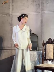 Womens High-Grade Ice Silk Pajamas Spring and Autumn Long Sleeve 2024 New High-End Artificial Silk Summer Loungewear Suit ㏇L0514