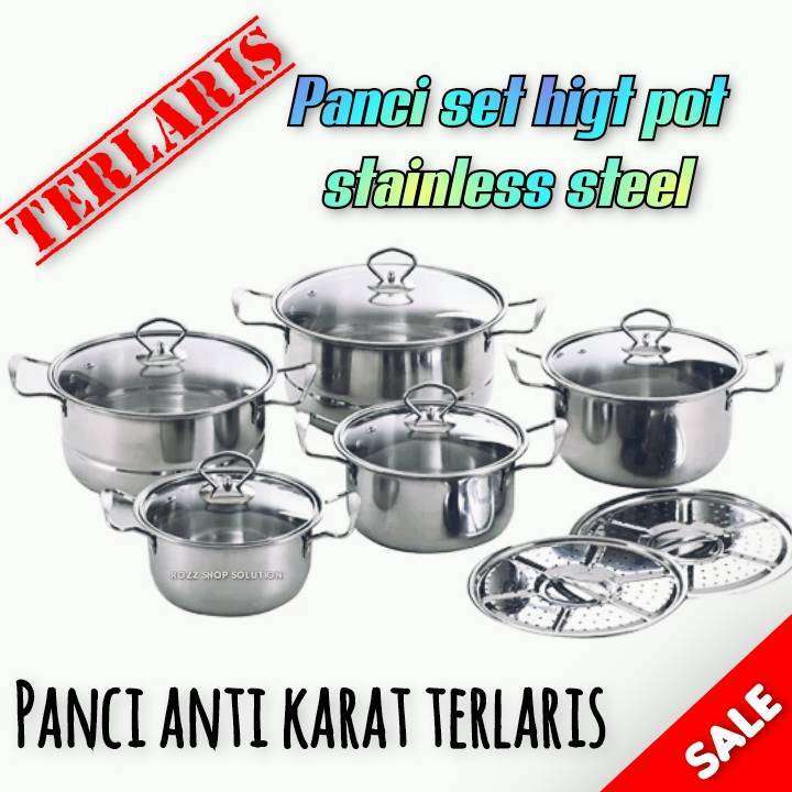 Panci set High Pot 12 pcs - stainless steel Berkualitas