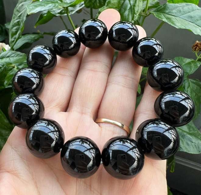 Vòng tay chuỗi đá mã não đen phong cách mới,chuỗi phong thủy mang lại ...