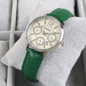 Paket Box Exclusive + Paperbag + Kartu / Jam Tangan FOS Bulat Chrono Variasi VA-716OR / Jam Tangan Fashion Wanita Tali Kulit Diameter 36 cm