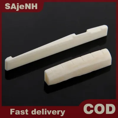 SAjeNH Ivory Buffalo Bone Bridge Saddle And Slotted Nut For 6 String Acoustic Guitar