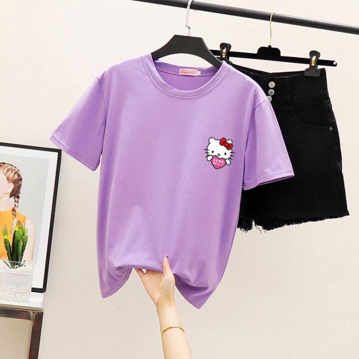 Korea Tops Women Hello Kitty Print T-Shirt Loose Soft Stretch Tops ...