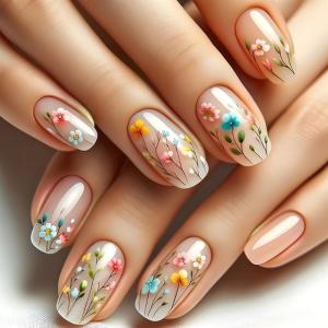 24pcs Stylish Flower Print Press On Nail Full Cover Stick on Nail Fashion Artificial Nail For Parties And Everyday Use