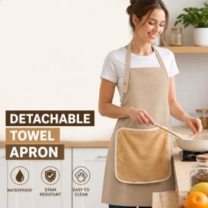 Vixplorn Kitchen Apron Detachable Towel Waterproof Stain Resistant Canvas Cooking Coffee Work Apron