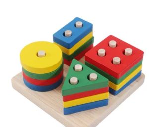 COLOURFUL WOODEN GEOMETRIC SHAPE SORTER BEST TOY FOR KIDS