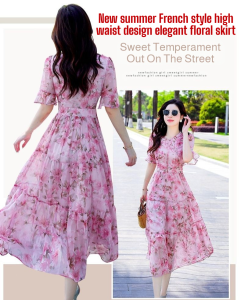 🔥Hot sale🔥Mid-length printed dress new summer style French style high waist design flowing floral skirt skirt