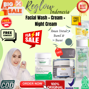 REGLOW Paket Glowing Skin Treatment Facial Wash & Toner 2in1 & Micellar & Intensive Cream Buat Siang Dan Malam Original By Dr Shindy Putri Official Store Resmi BPOM | Halal MUI | Aman BUMIL BUSUI | Mencerahkan | Jerawat | Flek | Kusam Dll Pekanbaru padang