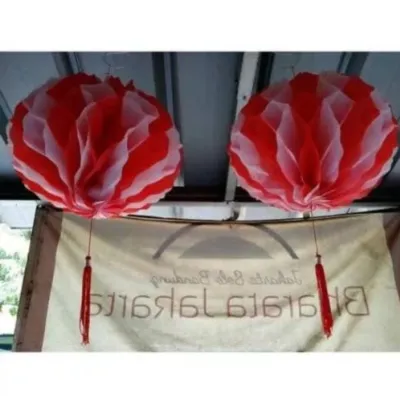 2 Pcs Lampion Gantung Merah Putih / Lampion Hiasan Dirgahayu HUT RI Diameter 30 cm