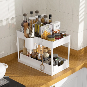 [SG Local Stock]2 Tier Under Sink Rack/PP Plastic Kitchen Shelf Storage/ Kitchen Cabinet Drawer