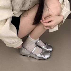 Free Shipping WomenS Silver Bowknot Flats With Hidden Heel New Spring/Autumn Ballet Flats