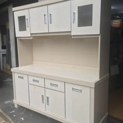Lemari Dapur Piring 4 Pintu bahan multiplek finishing Duco HPL - Abu2 Salur