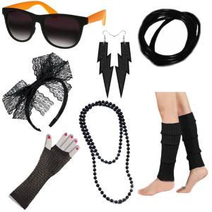 Festive 80s Earrings Leg Warmers Headband Sunglasses for Costume Halloween Party Wrist Gloves for Dress up Parties