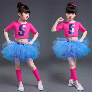 LOLANTA Kids Girls Jazz Dance Costume Crop Tops Skirt Set Cheerleader Clothes Stage Performance Wear