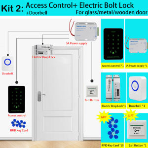 Boland 1000 Users Access Control Keypad RFID 125Khz EM Card Gate Lock Card Reader Smart Door Access Controller System Magnetic Lock Doorbell Kits