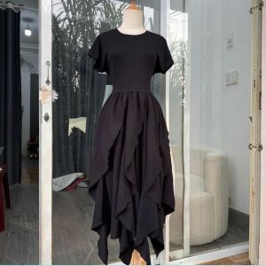 Đầm Váy dự tiệc nữ tiểu thư thời trang áo thun gân phối tầng xòe sang chảnh (CÓ BIGSIZE)- G665+G666