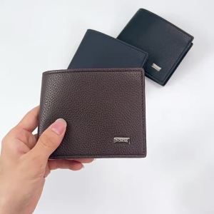 AETAOMICMIC Lychee-patterned short mens wallet foreign trade business style high-end feel zippered leather coin purse