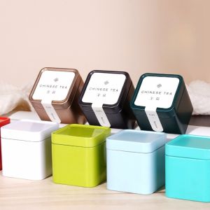 กระป๋องทรงสี่เหลี่ยมจิ๋ว สำหรับใส่ยอดใบชา สีสวยพิมพ์ลายชัด พร้อมส่งในไทย