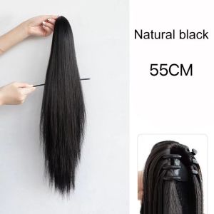 55cm Ba Răng Grab Clip Kiểu Thẳng Horsetail Wig Thẳng Horsetail Wig Nối tóc Grab Clip Kiểu Horsetail Wig Sợi tổng hợp chịu nhiệt Đơn giản Tốt Đeo Tự nhiên Đẹp Và hào phóng