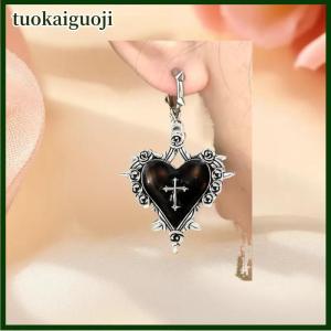 tuokaiguoji Goth Jewelry Thorns Heart Cross Earrings Drip Oil Rose Flower Earrings For Women Punk Charms Accessories