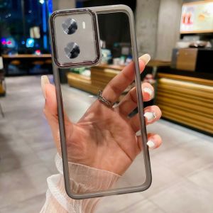 For OPPO A57 A77s OppoA57 OppoA77s 4G Case 2024 Phone Casing Back Cover Soft TPU Silicone Flexible Plating Transparent Clear Shockproof Bumper Acrylic Camera Lens Protect