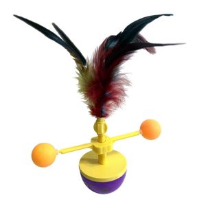 QEFEE Rotating Interactive Cat Toys Ball Track Colorful Feather Pet Feather Sliding Toy Sturdy Multi-functional Cat Teaser Tumbler Indoor