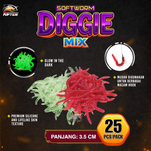 Riptide Diggie Soft Worm 3.5 cm Umpan Pancing Cacing Tiruan dengan Premium Silikon Isi 25 PCS Per Kemasan Victory Tackle Online